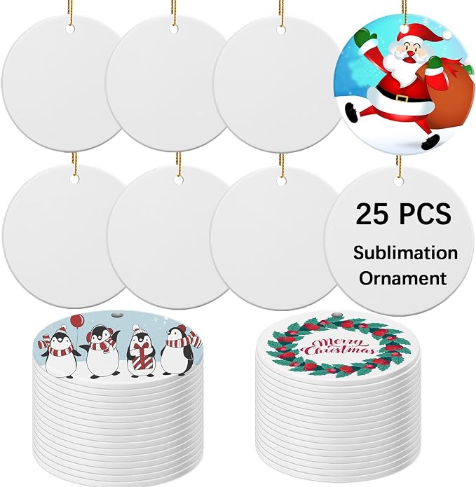 25 PCS Ceramic Sublimation Ornament Blanks Bulk 3 Inch White Round Crafts DIY by OKBA