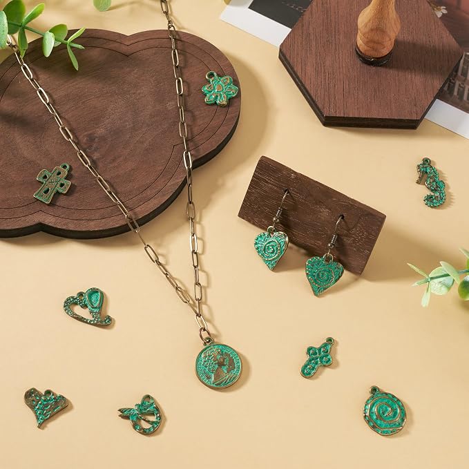52Pcs Antique Turquoise Green Charms 13 Tibetan Style Alloy Vintage Pendants - Image 3