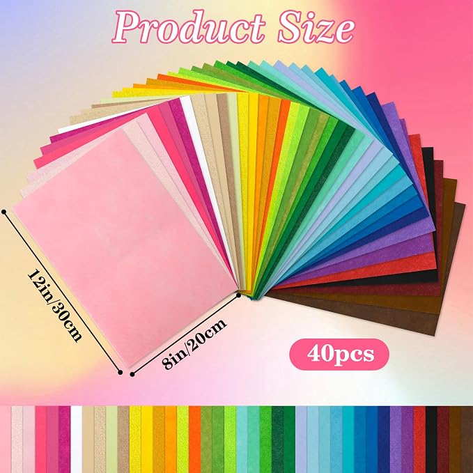 40 Pcs Felt Fabric Sheets 8 x 12 Inches Assorted Colors Felt Sheets - Image 3