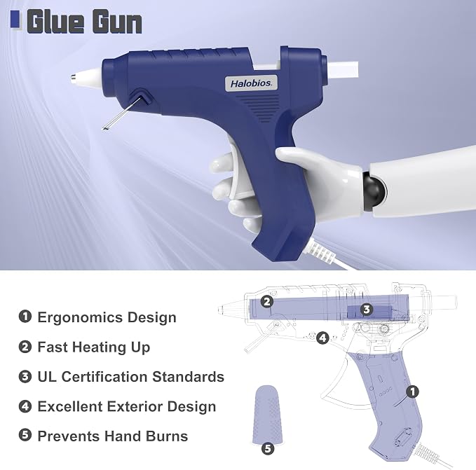 Halobios Hot Glue Gun with Preheating, 20 Glue Sticks, Full Size - Image 7
