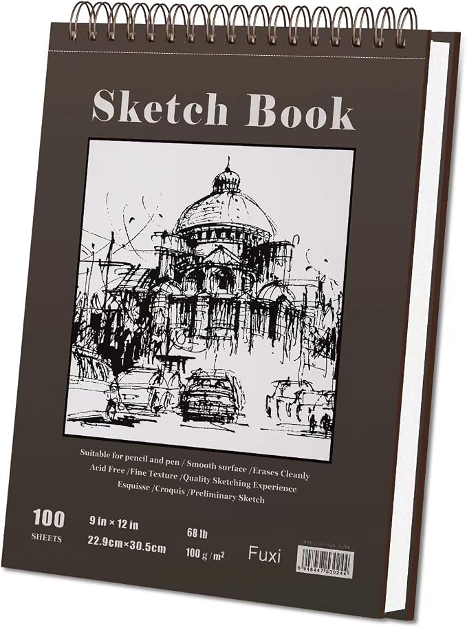 Fuxi 9" x 12" Sketch Book, Top Spiral Bound Sketch Pad, 100 Sheets 68lb/100gsm - Image 9