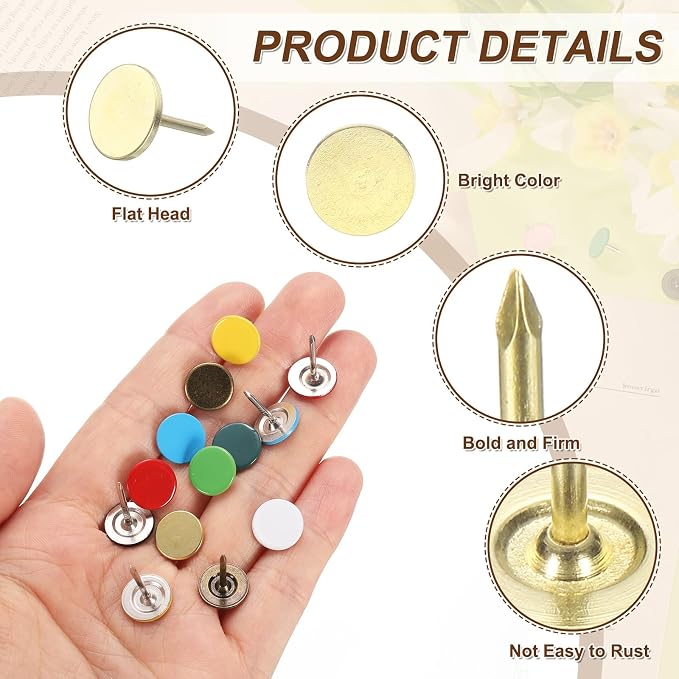 uxcell 150Pcs Upholstery Tacks, 11mmx15mm Flat Head Thumb Tack Decorative - Image 3
