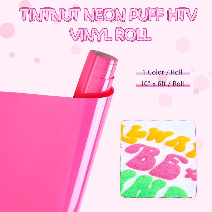 Tintnut Hot Pink Puff Heat Transfer Vinyl Roll, easy cut & weed, stretch - Image 2
