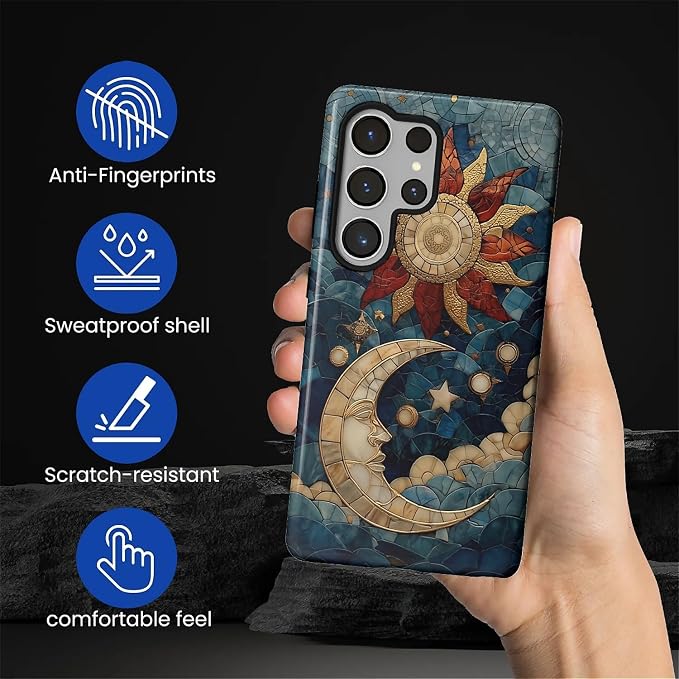 Case for Samsung Galaxy S25 Ultra Case, Sun Moon Stars Faux Stained Glass - Image 3