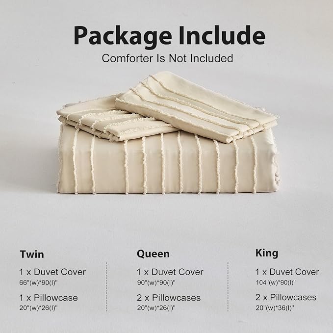WARMDERN Khaki Boho Duvet Cover Twin Size, Striped Textured Duvet Cover Tufted - Image 6