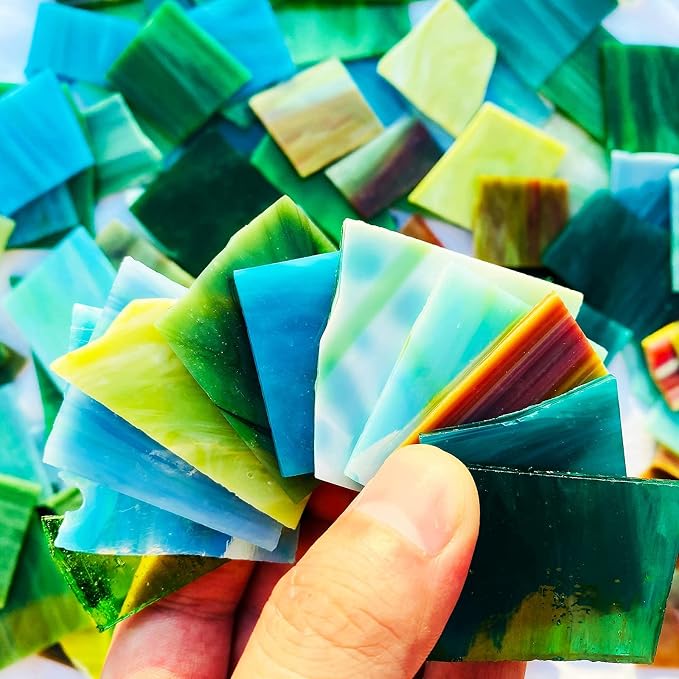 Broken Stained Glass Scraps Mixed Green Colors, Irregular Stained Glass Sheets - Image 6