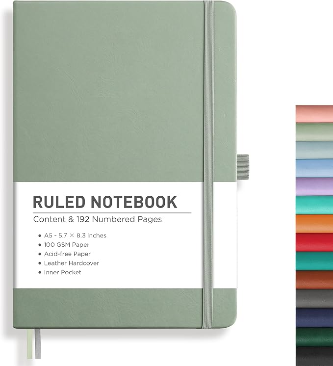 RETTACY Lined Journal Notebook, 192 Numbered Pages, A5 Size | Leather Hardcover by RETTACY