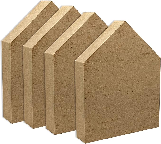 6 Inch 4 Pieces Unfinished Wooden House Shaped Blocks - Image 5