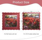 10x10 Picture Frame with Mat for 8x8, Wavy Edge Wooden Real Glass Photo Frame - Image 3