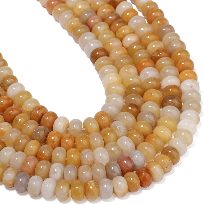Songxi 5x8mm Natural Yellow Jade Stone Rondelle Beads, Gemstone - Image 7