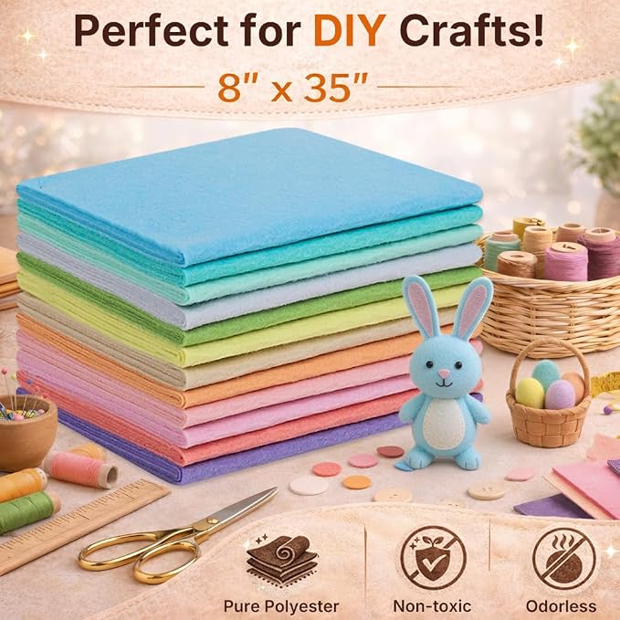 Large Stiff Felt Sheets 8"x35" – 12 Assorted Colors Felt Fabric Bundle Pack - Image 4