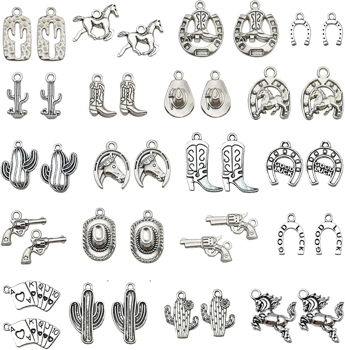 Western Cowboy & Cowgirl Charms, Boot Gun Hat Horse Cactus Trinkets by stino