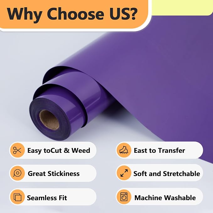 RENLITONG Purple Iron on Vinyl 12Inch by 13ft Roll Heat Transfer Vinyl - Image 3