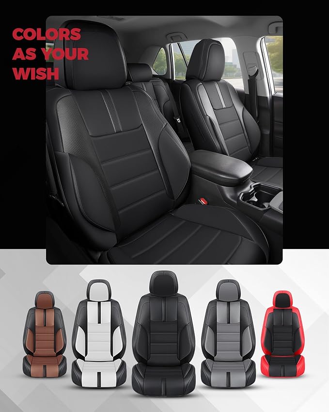 FREESOO Black Car Seat Covers Full Set - Faux Nappa Leather Seat Covers for Cars, with Front Seatbelt Pads, Waterproof Breathable Cushion Protectors Fit for Most 5 Seats Automative Sedans SUV Trucks