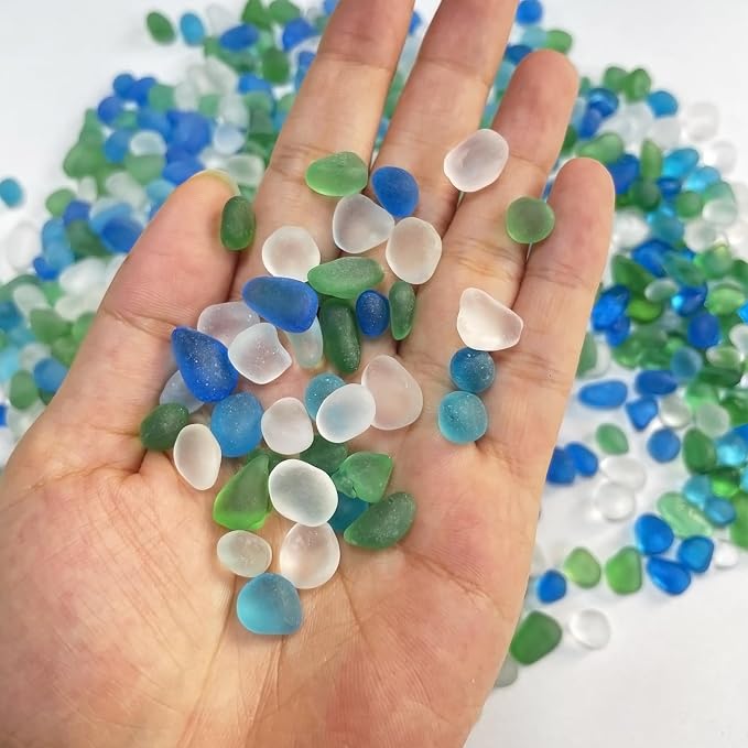 Glass Stones, 0.85LB/385g Mix Blue Green White Glass Rocks - Image 3