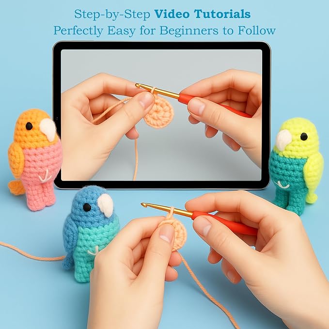 HOUSE CREATIVITY Crochet Kit for Beginners, Make 3 Mini Budgie Birds, Amigurumi - Image 5