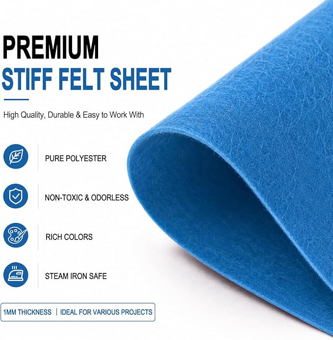 Denim Blue Large Felt Fabric 36" x 36", 1mm Stiff Felt Sheet, Nonwoven Fabric - Image 4