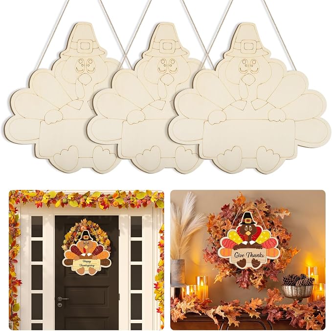 Large Size 12" Wooden Turkey Ornaments to Paint, Thanksgiving DIY Blank by Sophena