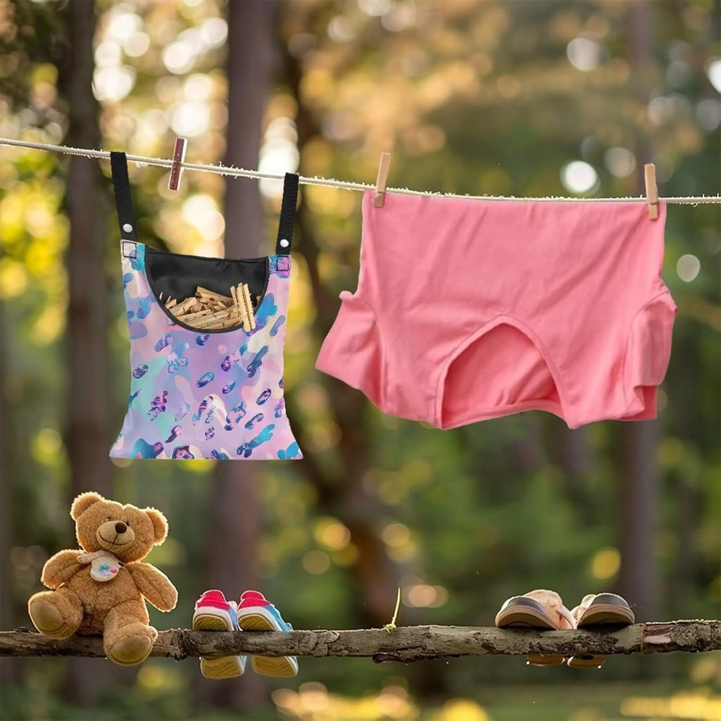 Leopard Print Clothespin Pouch Clothespin Bag with Hanging Hook Waterproof Clothes Pin Hanging Bag Space-Saving Clothespin Storage Organize Clothespin Bag for Clothesline Outdoor