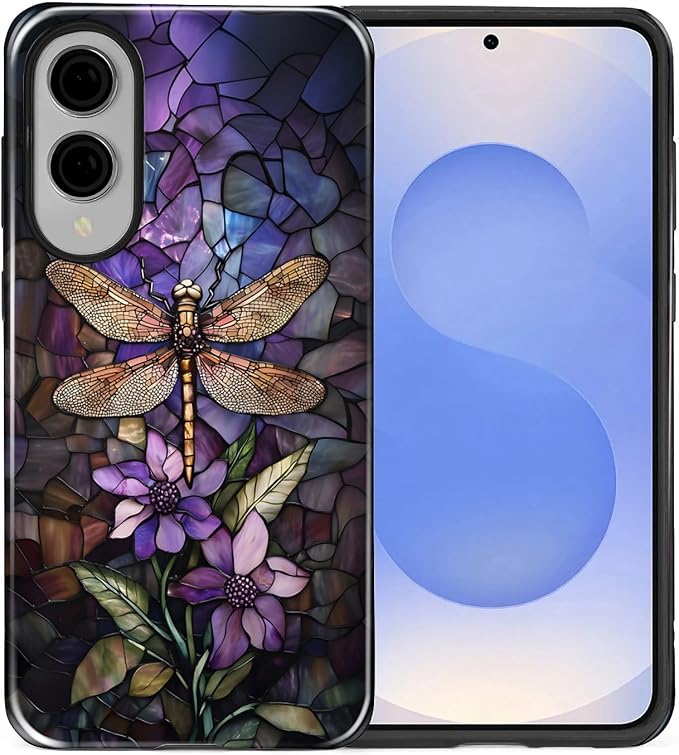 for Samsung Galaxy S25 Edge Case, Stained Glass Dragonfly Pattern Glossy 2 in 1 - Image 2