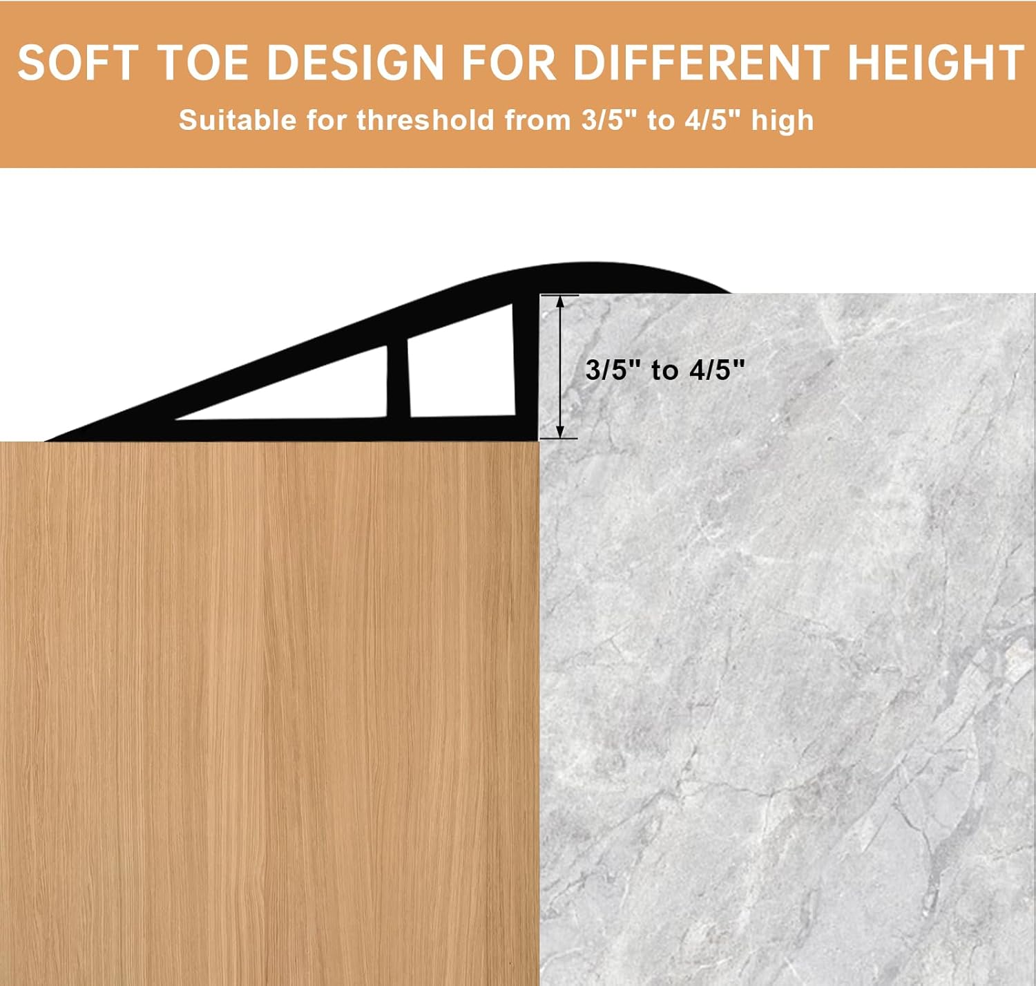 Vinyl Door Threshold Flooring Transition Strip Self Adhesive Carpet Edging Strip for Laminate Doorway Edge Threshold from 3/5" to 4/5" (Yellow Wood Grain, 10 Ft)