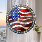 Stained Glass American Flag, Hand-Painted Star Motifs, Vintage Patriotic Wall - Image 5