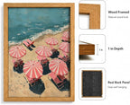 Framed Pink Beach Umbrella Canvas Wall Art, Girl Coastal Natural Painting - Image 4