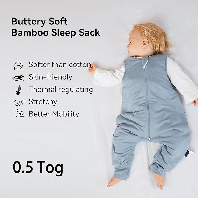 BubblePanda Rayon Made from Bamboo Toddler Sleep Sack with Feet 6-12 Months 0.5 Tog Ultra Soft Toddler Sleeping Sack Baby Sleep Bag Walker Wearable Blanket with Legs 2-Way Zipper Lightweight