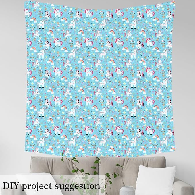 Kids Cartoon Unicorn Fabric by The Yard, Kawaii Unicorns Animals Fabrics - Image 4