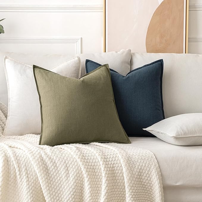 MIULEE Decorative Linen Euro Sham Pillow Covers 24x24 Light Olive Green ​Boho - Image 4
