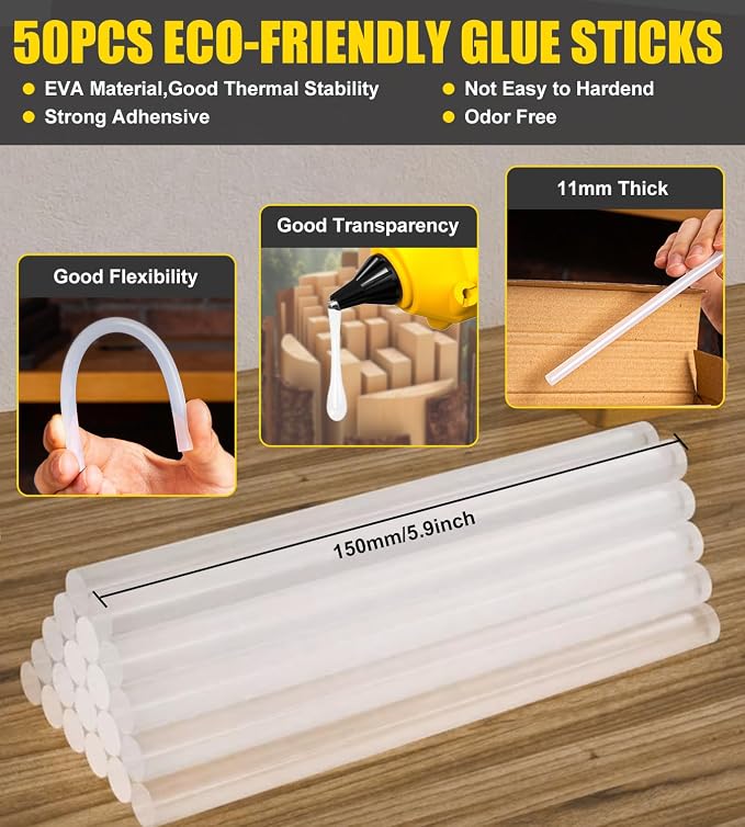 Crystal Clear Full Size Hot Glue Gun Sticks, 50 Pack, 0.43x6 Inches, Compatible - Image 4