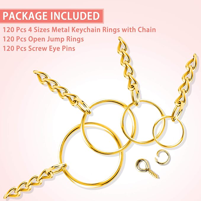 Key Ring with Chain, Shynek 360PCS Gold Keychain Rings with Jump Rings and - Image 4