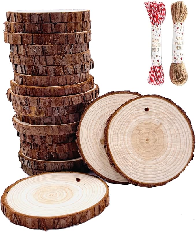 Unfinished Natural Wood Slices 20 Pcs 3.5-4 Inch Wood Coaster Sets Pieces Craft by WilliamCraftCalifornia