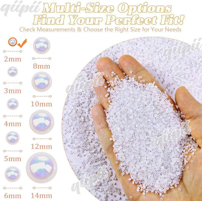 qiipii 7500PCS 2mm Small White AB Round Half Round Pearls - Image 3