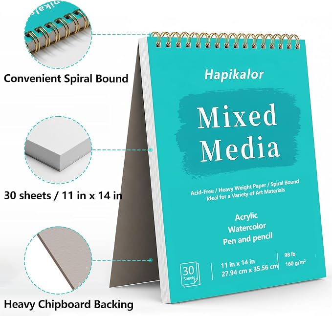 Sketch Book Mixed Media Pad, 30 Sheets 98lb/160gsm Acid-Free Drawing Paper - Image 2