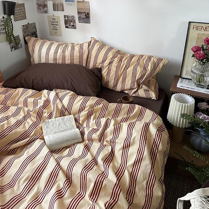 Nayoroom Striped Duvet Cover Full Size Vintage Brown Striped Duvet Cover 3 - Image 2