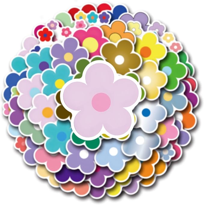 62PCS Colorful Flower Stickers, Waterproof PVC Vinyl Cute Floral Decals - Image 3