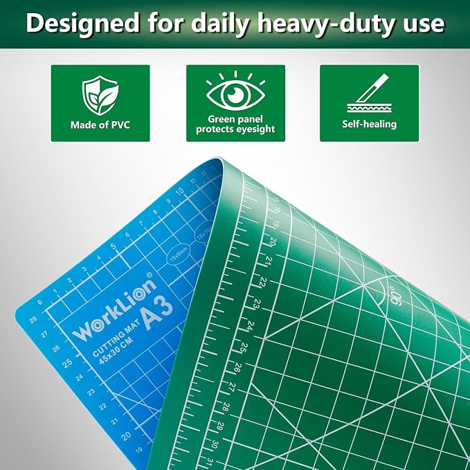 WORKLION 12" x 18" Art Self Healing PVC Cutting Mat, Double Sided, Gridded - Image 2