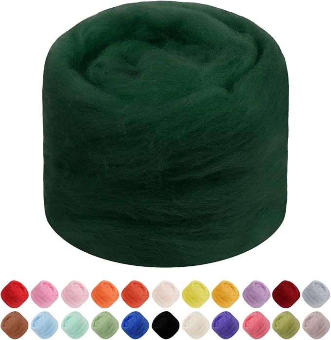JeogYong Needle Felting Wool, 1.76oz Wool Roving Chunky Wool Yarn, Dark Green by JeogYong
