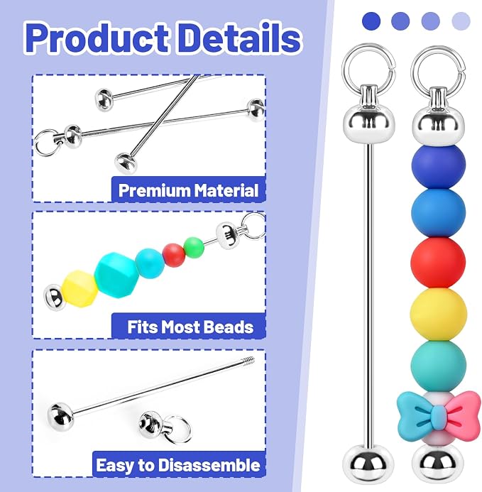 50 PCS Blank Beadable Keychain Bars, Metal DIY Bead Keychain Key Chain Making - Image 3