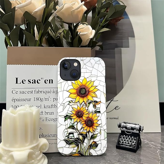 ZHEGAILIAN Case for iPhone 15 Plus, Sunflower Faux Stained Glass Effect Durable - Image 7