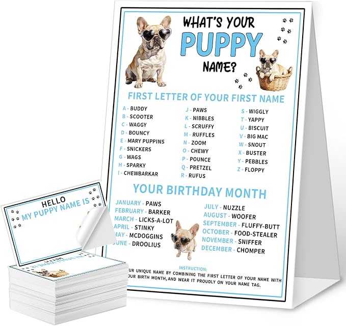 What is Your Puppy Name Game Cards, Birthday Party Game Supplies, Puppy Games by QZCYU