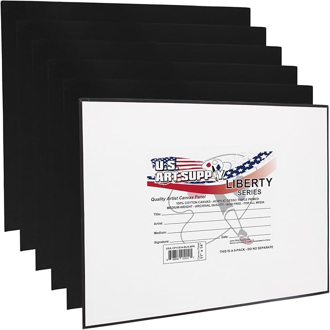 U.S. Art Supply 11 X 14 Inch Black Art Canvas Board Panels 6 Pack by USArtSupply