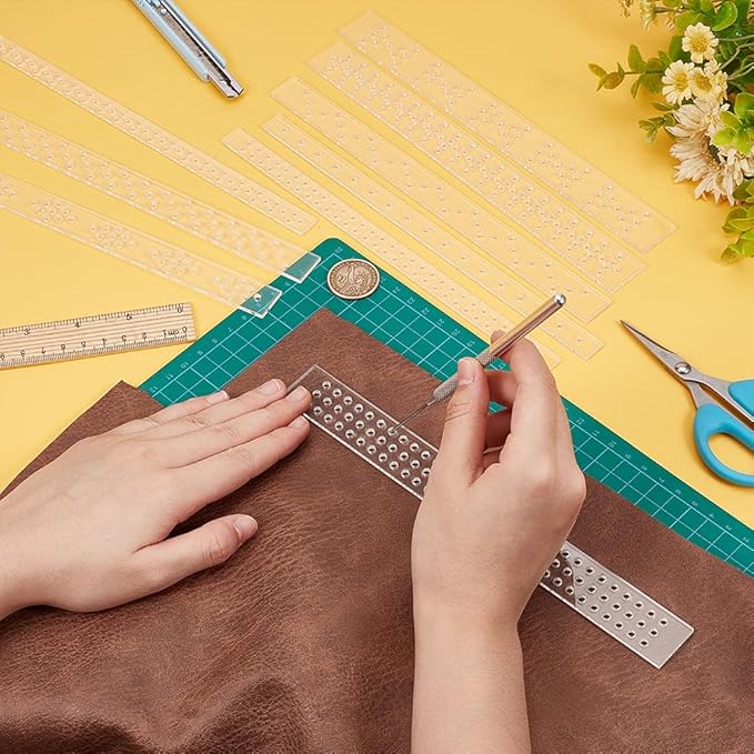 BENECREAT 9Pcs Acrylic Leather Punch Tool, 3 Widths Crystal and Rivet Spacing - Image 3