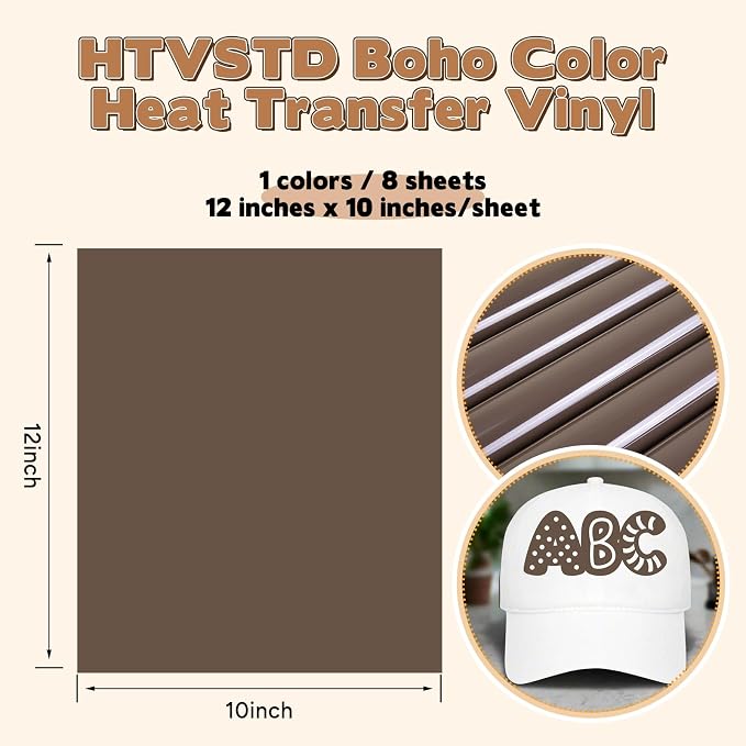 HTVSTD Deep Orange Boho HTV Heat Transfer Vinyl 8pcs 12×10in Iron on Vinyl | - Image 2