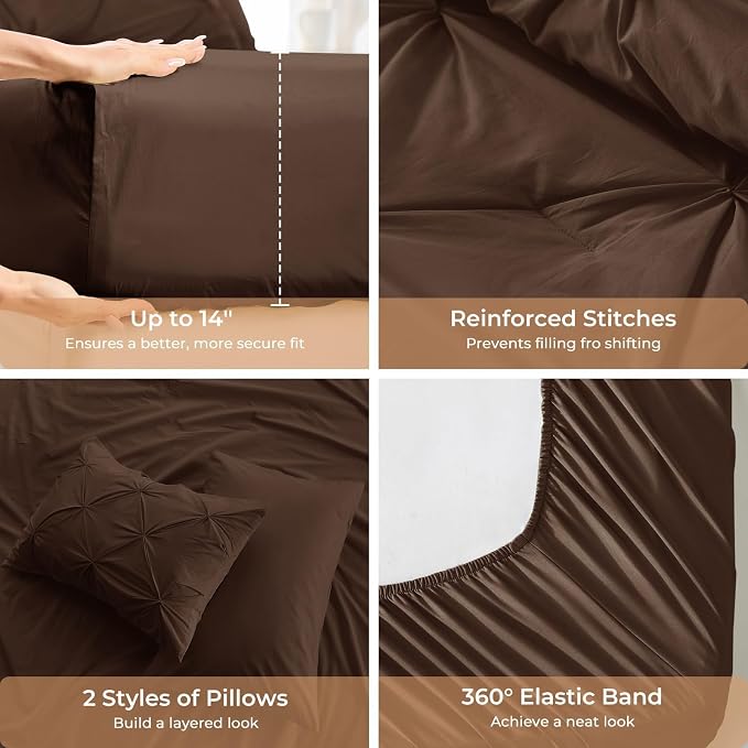 Sasttie Queen Comforter Set, 7-Piece Bed in a Bag, Pintuck Bedding Sets - Image 5