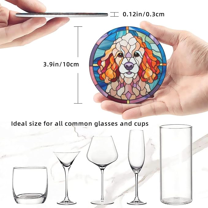 Drink Coaster Set of 6, Poodle Dog Mom Lover Gift, Leather Drink Coasters - Image 3