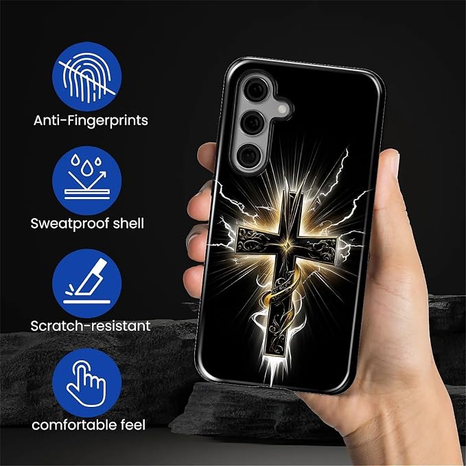 for Samsung Galaxy S25 FE Case, Cool Cross Pattern Glossy 2 in 1 Shockproof - Image 5