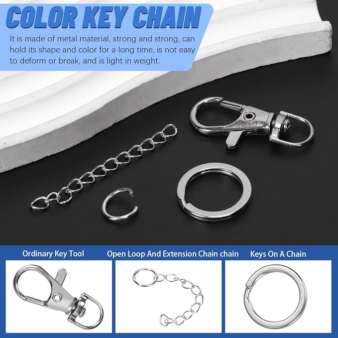 Glarks 125pcs Silver Keychain Making Kit, Keychain Craft Supplies Including Key - Image 3