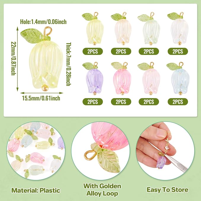 FASHEWELRY 16Pcs Glass Tulip Flower Charms Colorful Tulip - Image 2